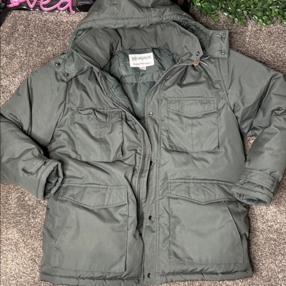 Vintage 90s super insulated down puffer coat Field & Stream hooded parka Sz xL